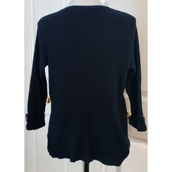 VTG Putorti Women’s Navy Blue Cardigan Square Button Ribbed Knit Sweater Size L - Picture 3 of 6
